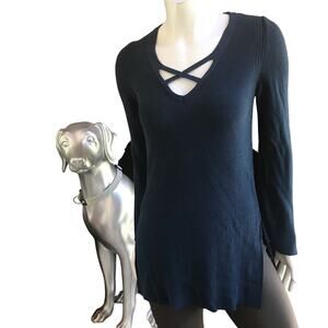 Free People Blue Long Sleeve Criss Cross Bell Sleeve Sweater Women's Size XS